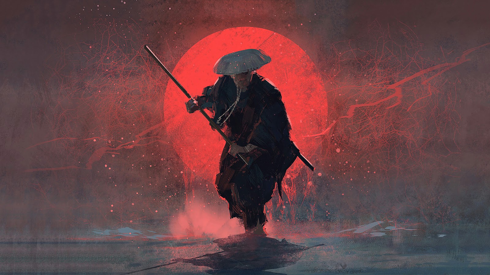 Red Moon Samurai Wallpaper