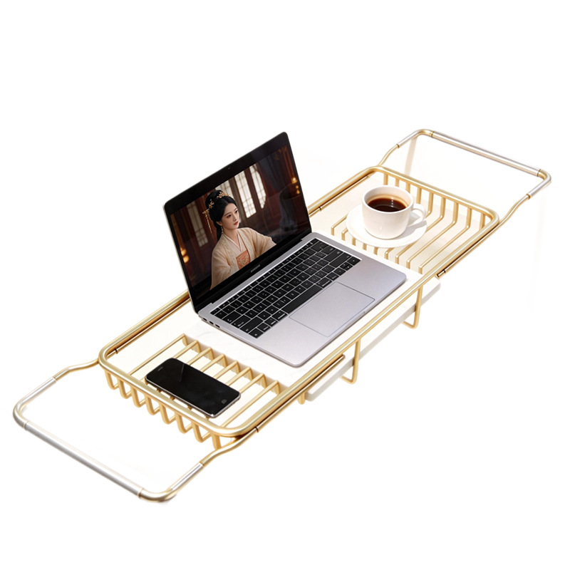 Retractable stainless steel bathtub shelf