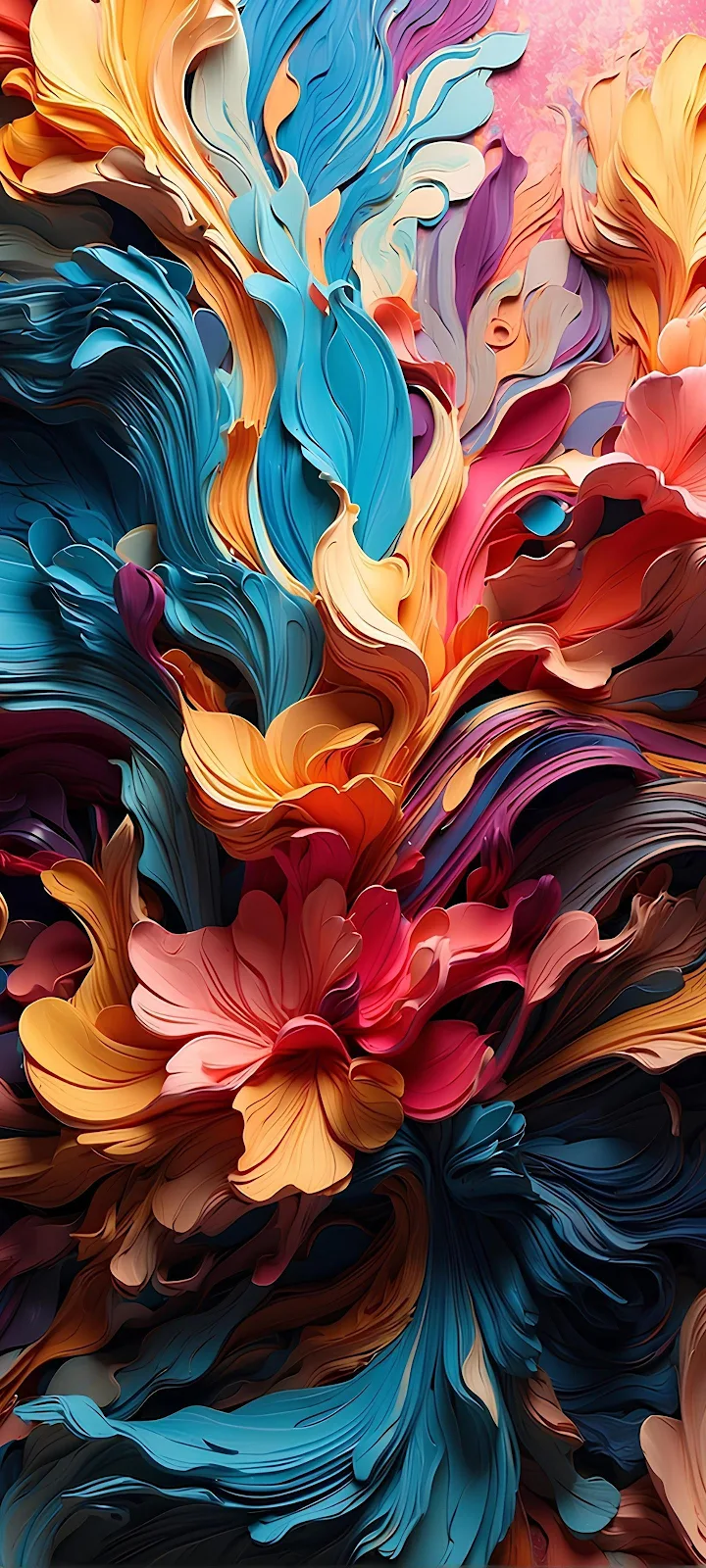 Vibrant Sculpted Paper Waves - Abstract Digital Art 2K iPhone Wallpaper (1440x3200)