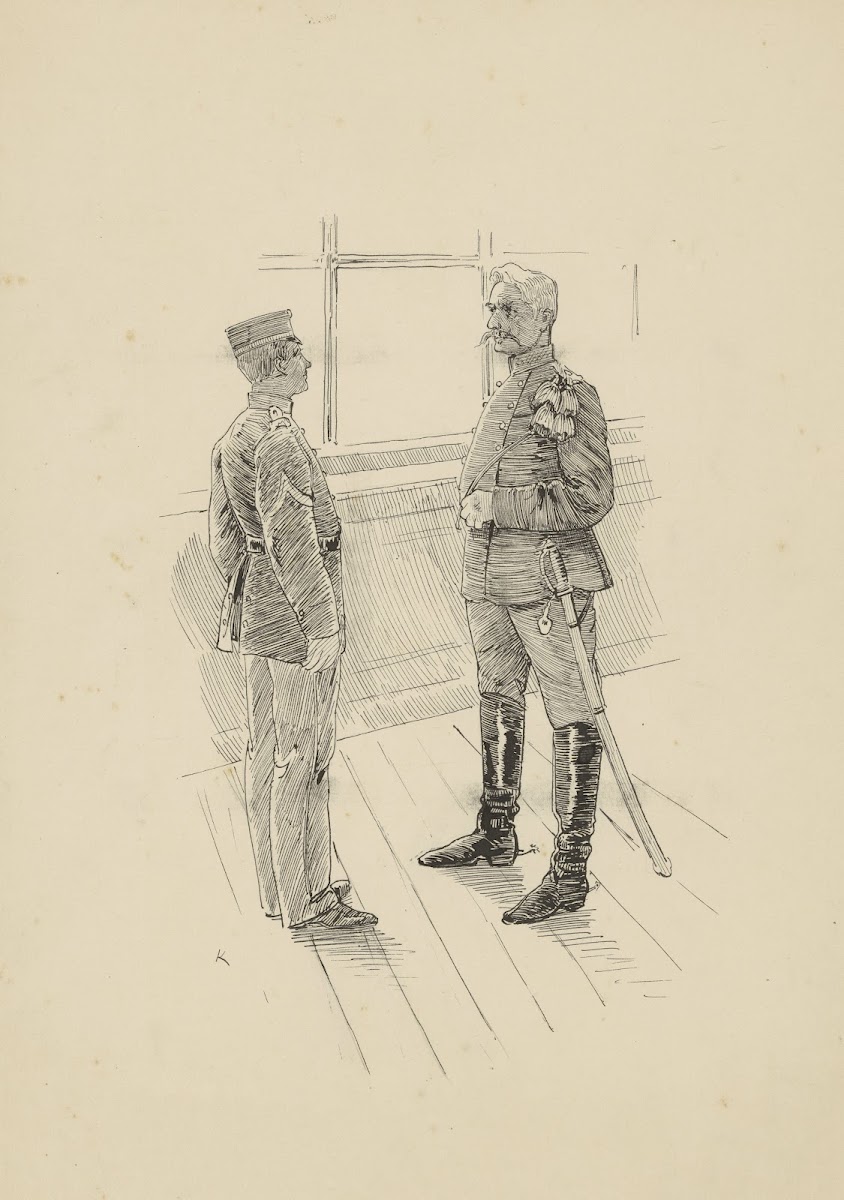 Militair in gesprek met Fourier 1898