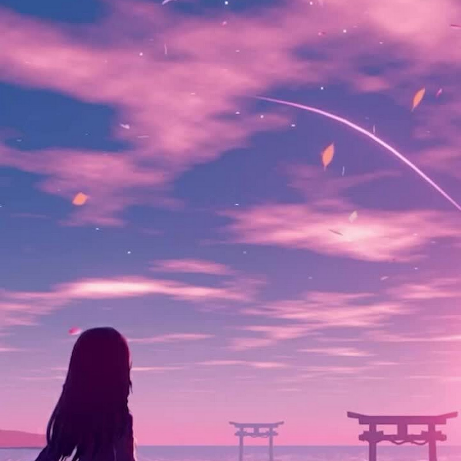 Download Anime Girl and Cat at Sunset iPhone