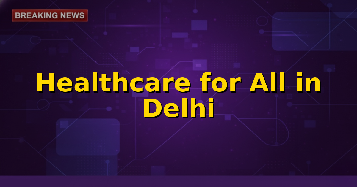 An image symbolizing inclusive healthcare with diverse individuals, including a woman and a person with a disability, accessing medical services, with the Delhi skyline in the background.