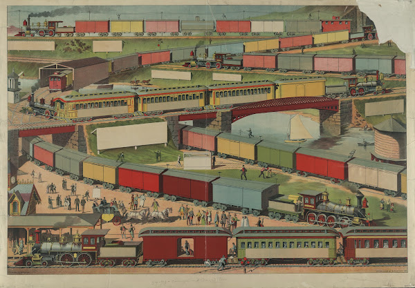 Zig zag passenger and freight train 1885