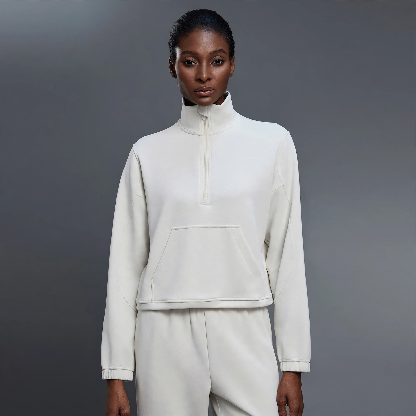 Women's sweatshirt with half zipper and stand-up collar