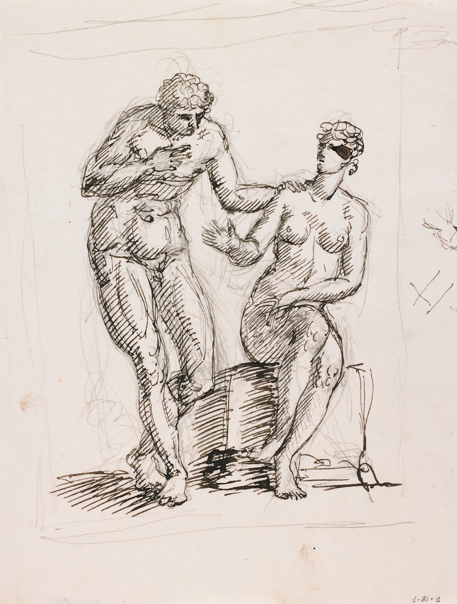 Study Of A Standing Male Nude And Seated Female Nude 19th Century