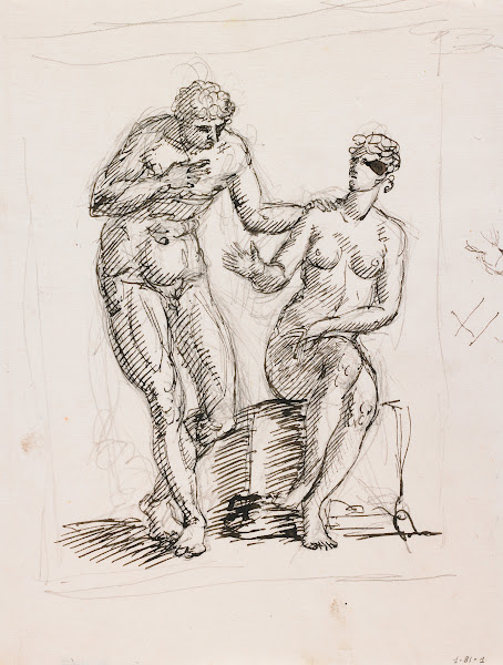 Study Of A Standing Male Nude And Seated Female Nude 19th Century