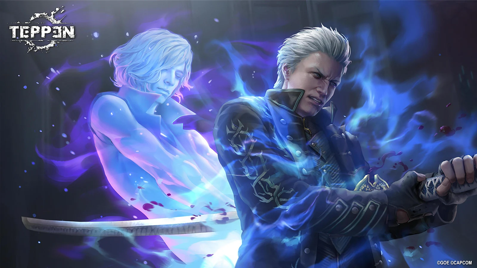Vergil and V in Teppen - Game Illustration 4K Wallpaper (4096x2304)