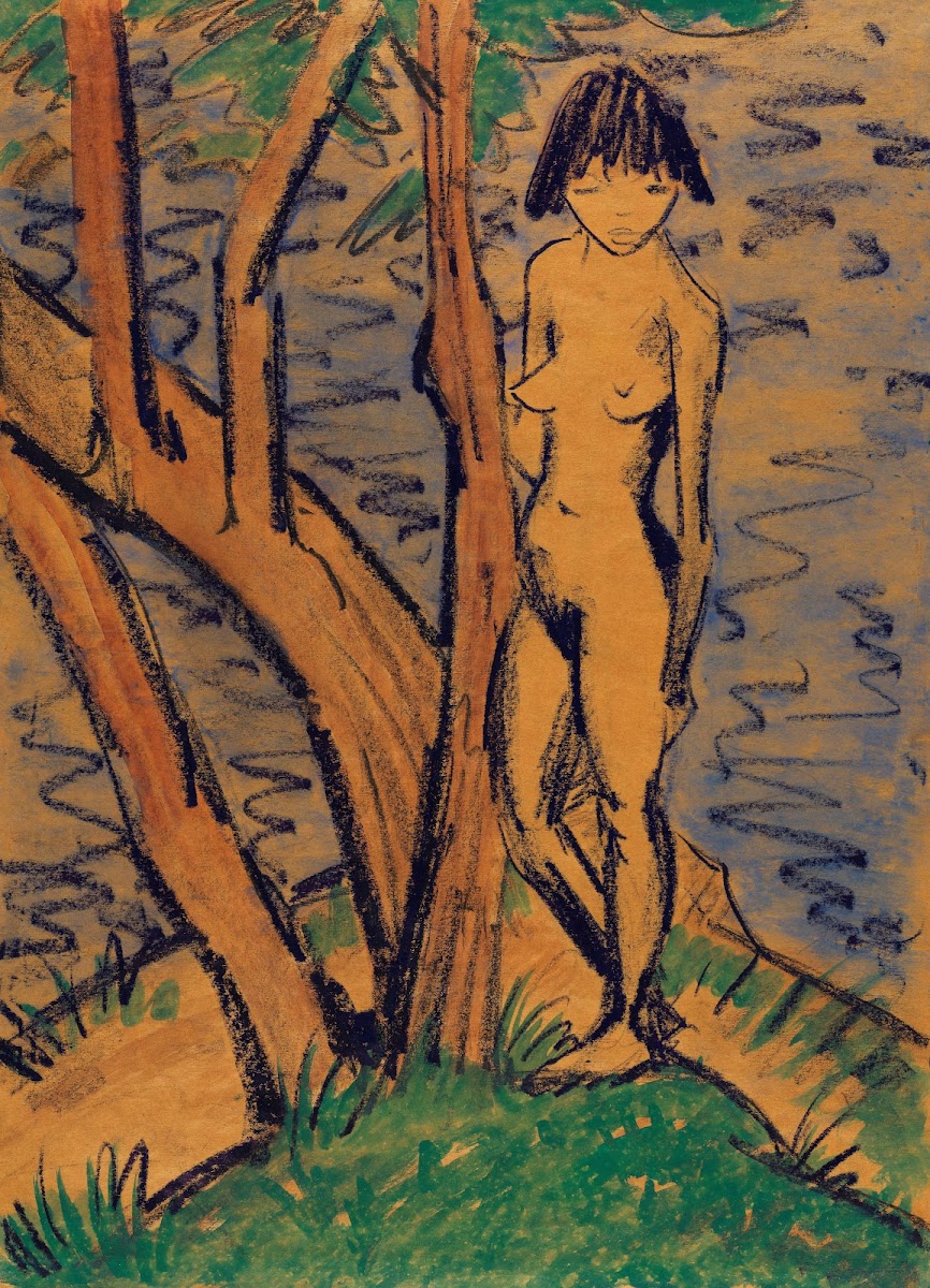 Stehendes Mädchen vor Bäumen 1925