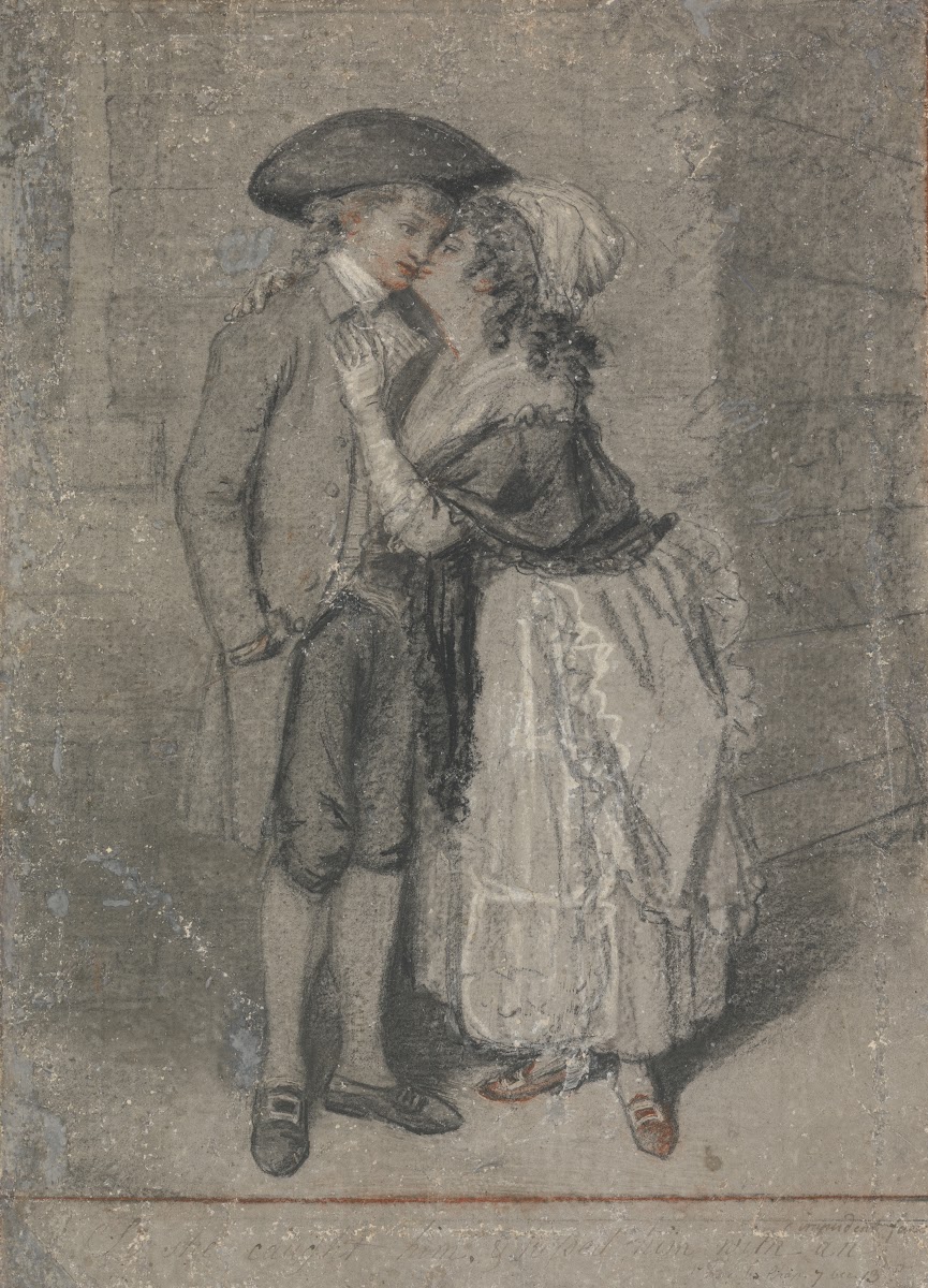 So She Caught Him and Kissed Him Proverbs Chapter VII Verse 13 ca 1780