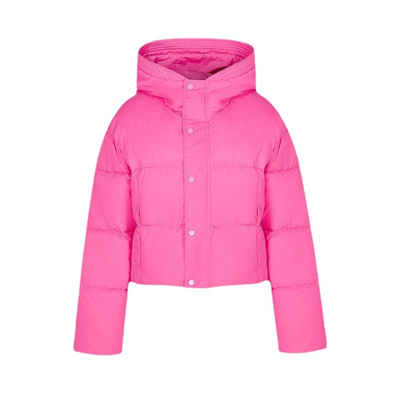 Short quilted jacket for women with stand-up collar and button placket