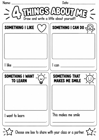 Four Things About Me Worksheet