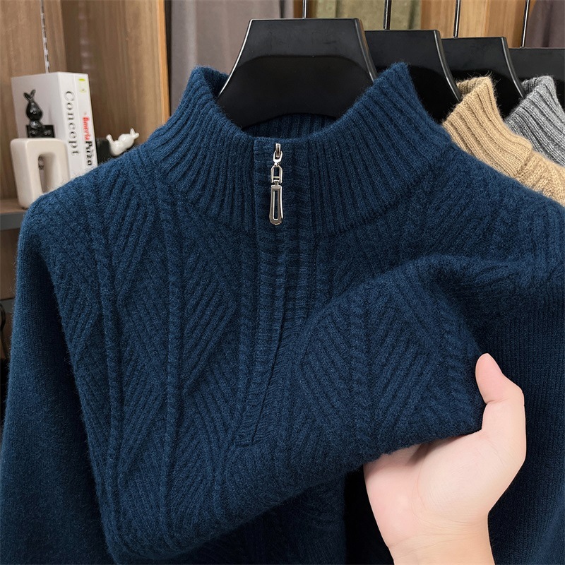 Wool sweater with zipper, chunky knit