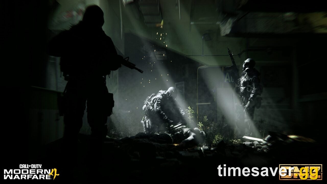 Modern Warfare 4 operators moving through a dark interior in DMZ, showing grounded traversal and boots-on-the-ground movement
