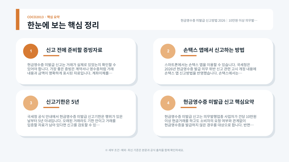 현금영수증 의무발행과 미발급 신고 절차를 단계별로 보여주는 생활 세금 안내 이미지