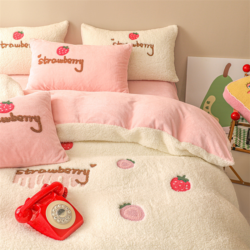 Milk Fleece Bedding Set, Double-Sided, Winter Warm