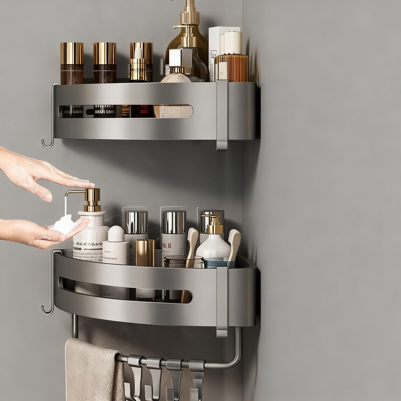 Triangular Corner Shelf for Bathroom, No Drilling