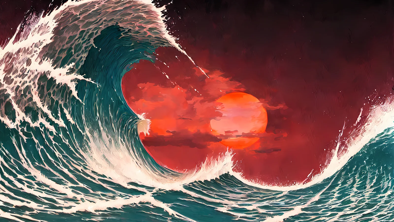 A Stunning Water, Waves, Ai Art, The Great Wave Of Kanagawa, Digital Art 4K Desktop and Mobile Wallpaper Background (3840x2160)