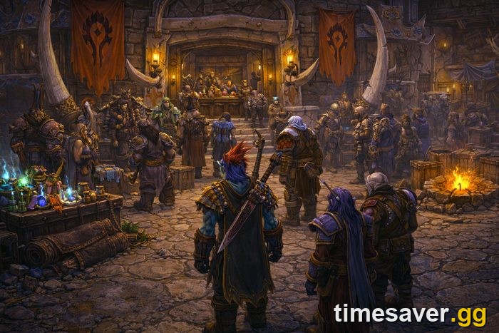 WoW Classic Auction House economy — a bustling faction marketplace where gold changes hands
