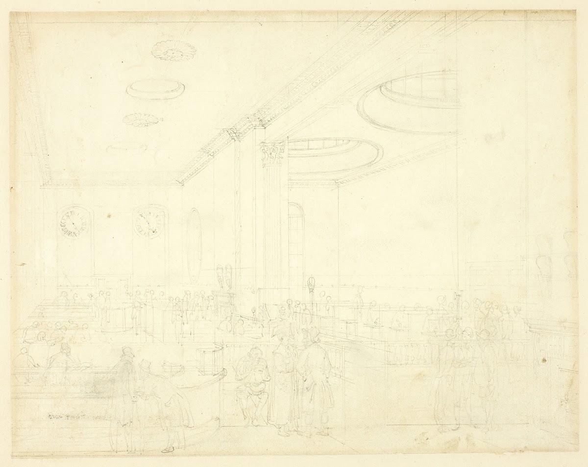 Study for Lloyds Subscription Room from Microcosm of London c 1809