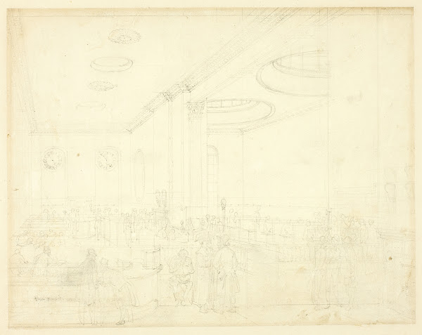 Study for Lloyds Subscription Room from Microcosm of London c 1809