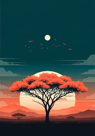 Minimalist Sunset Savannah Tree