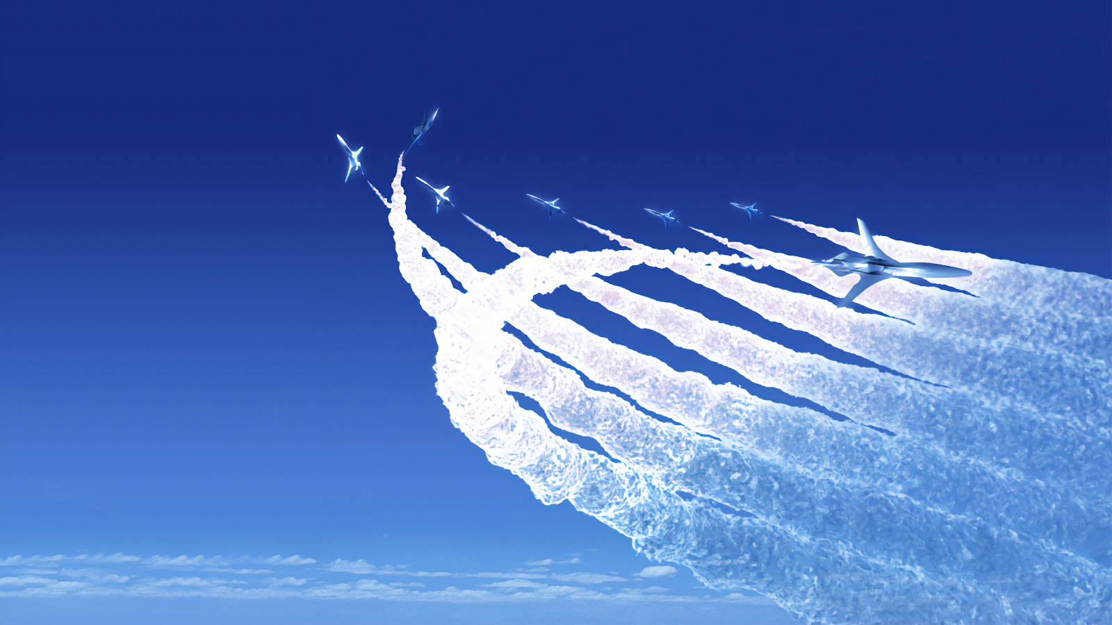 Jet Fighter Formation In Blue Sky - Digital Art 4K Wallpaper (3840x2160)