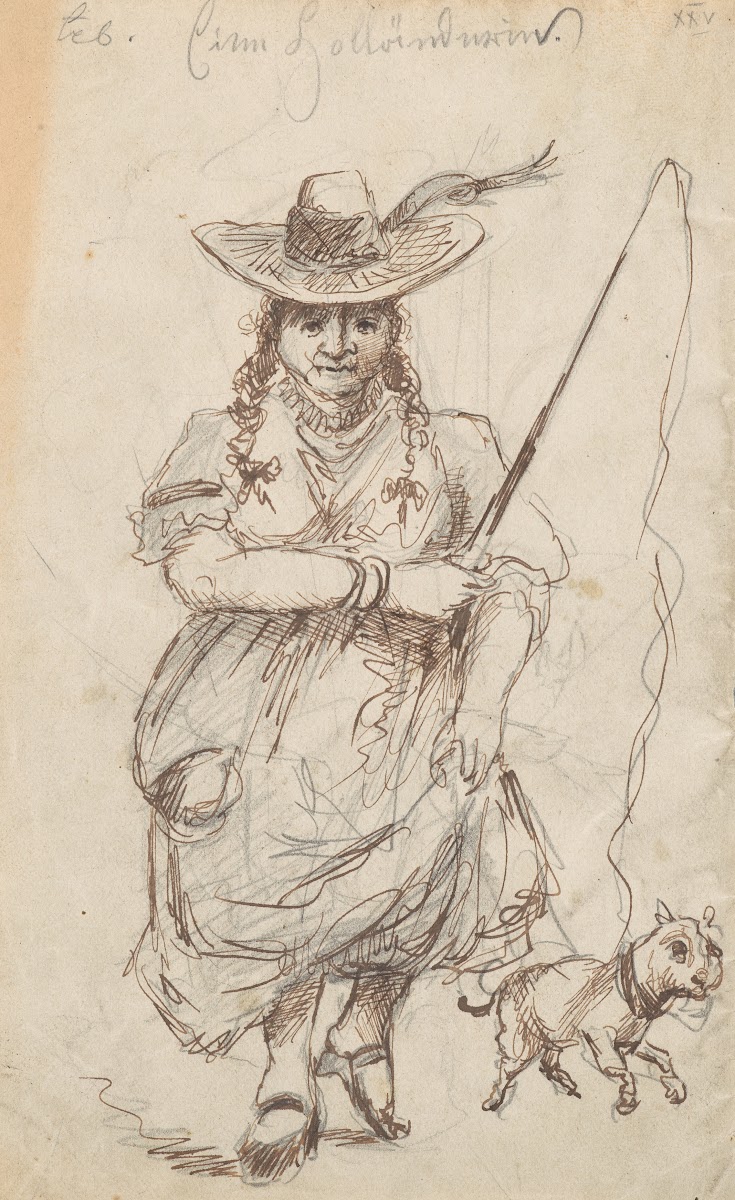 Eine Holländerin Caricature of a woman with a dog 1882 1885