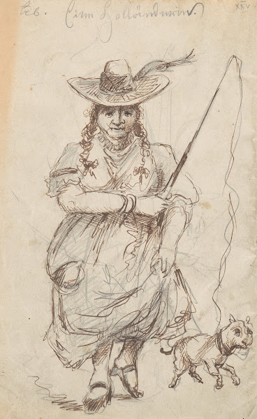 Eine Holländerin Caricature of a woman with a dog 1882 1885