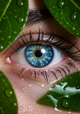 Macro Eye Through Wet Leaves