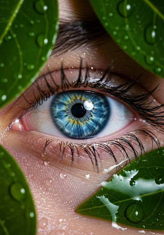 Macro Eye Through Wet Leaves