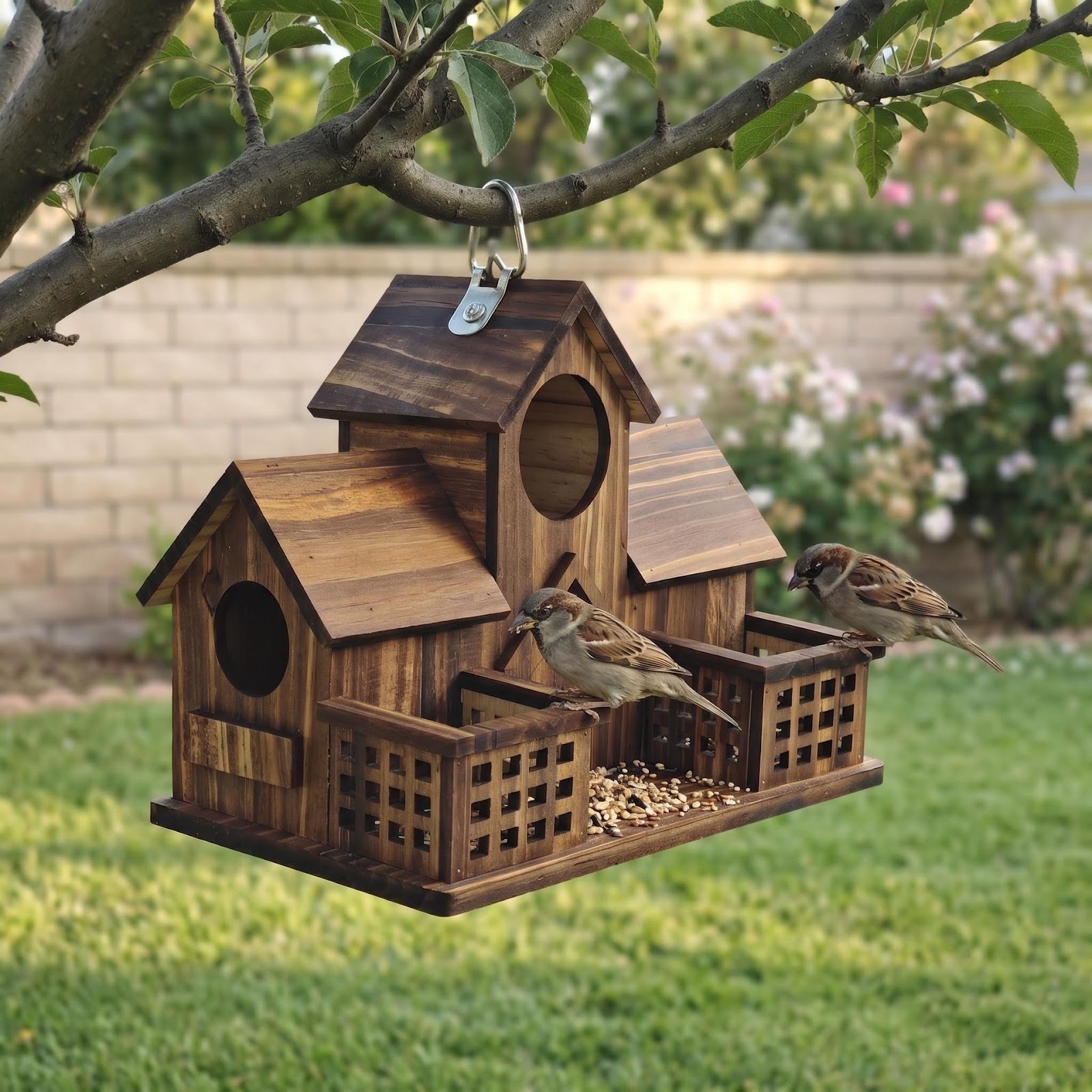 Hanging pine wood birdhouse
