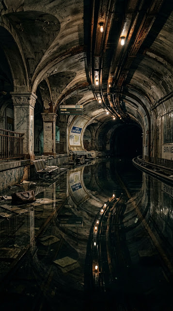 Abandoned Underwater Metro Station Partially Flooded Wallpaper - Free mobile Wallpaper