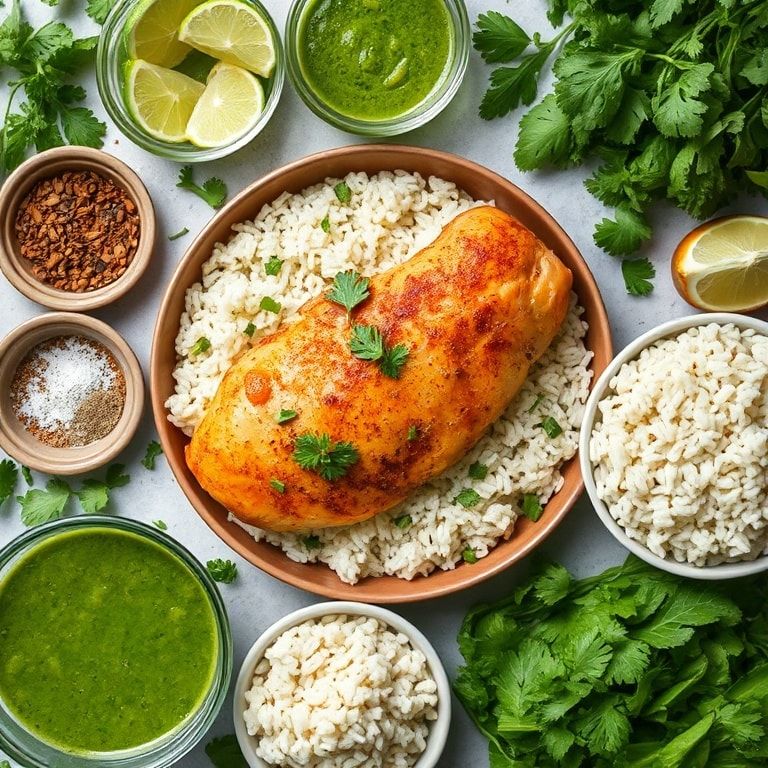 Ingredients for Crispy Peruvian Chicken with Cilantro Lime Rice and Green Sauce: Quick Homemade Dinner