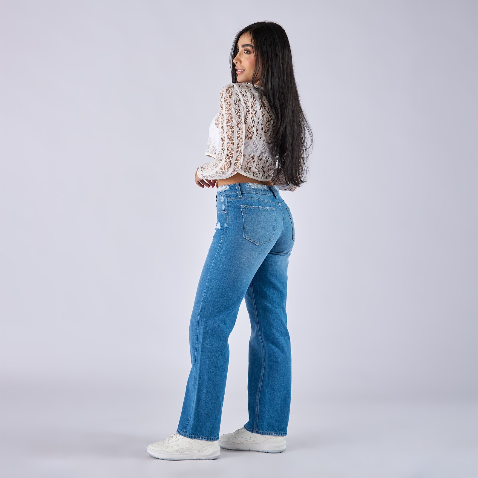 Jean straight boot rígido tiro medio en denim, color azul medio - Vista 2