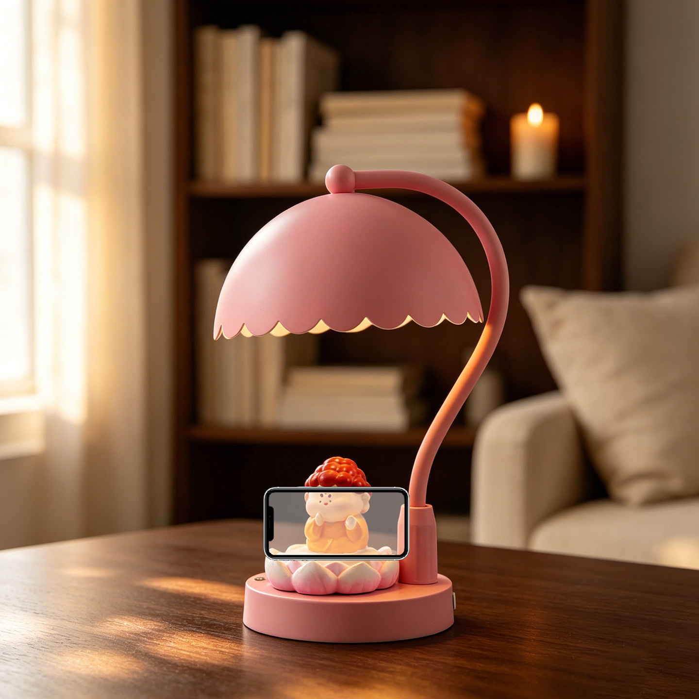 Zen table lamp with lotus leaf design