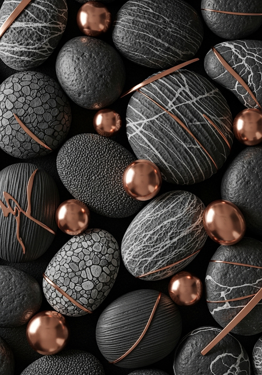 Black Textured Pebbles with Copper