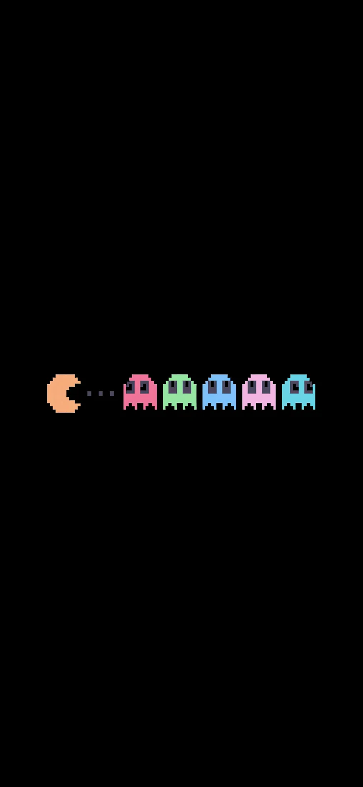 Pac-Man Chasing Pastel Ghosts - Pixel Art 2K iPhone Wallpaper (2020x4376)