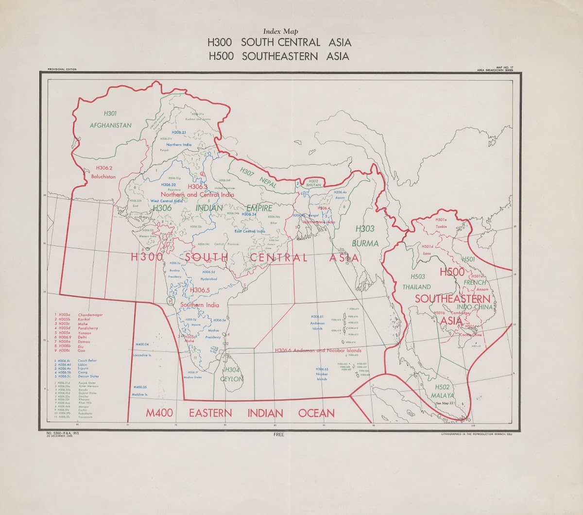 H300 South Central Asia H500 Southeastern Asia  Index Map 1945