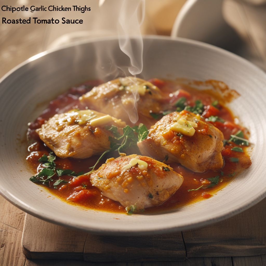 Chipotle Garlic Butter Chicken Thighs in Roasted Tomato Sauce