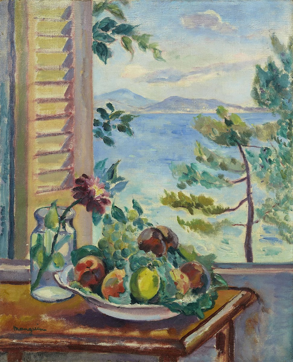 Pêches et raisins à la fenêtre 1920