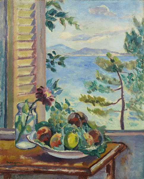 Pêches et raisins à la fenêtre 1920