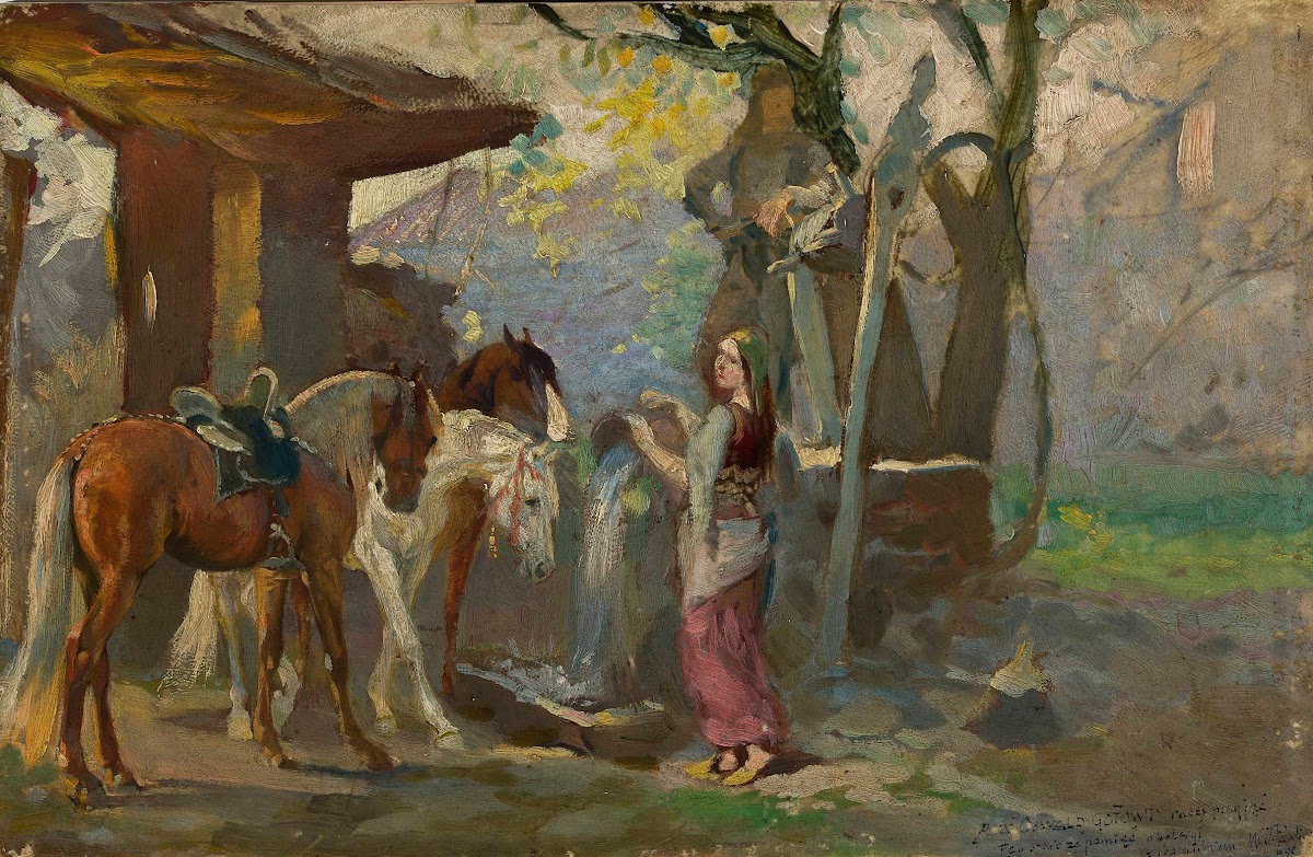 Horses at the waterhole sketch 1898