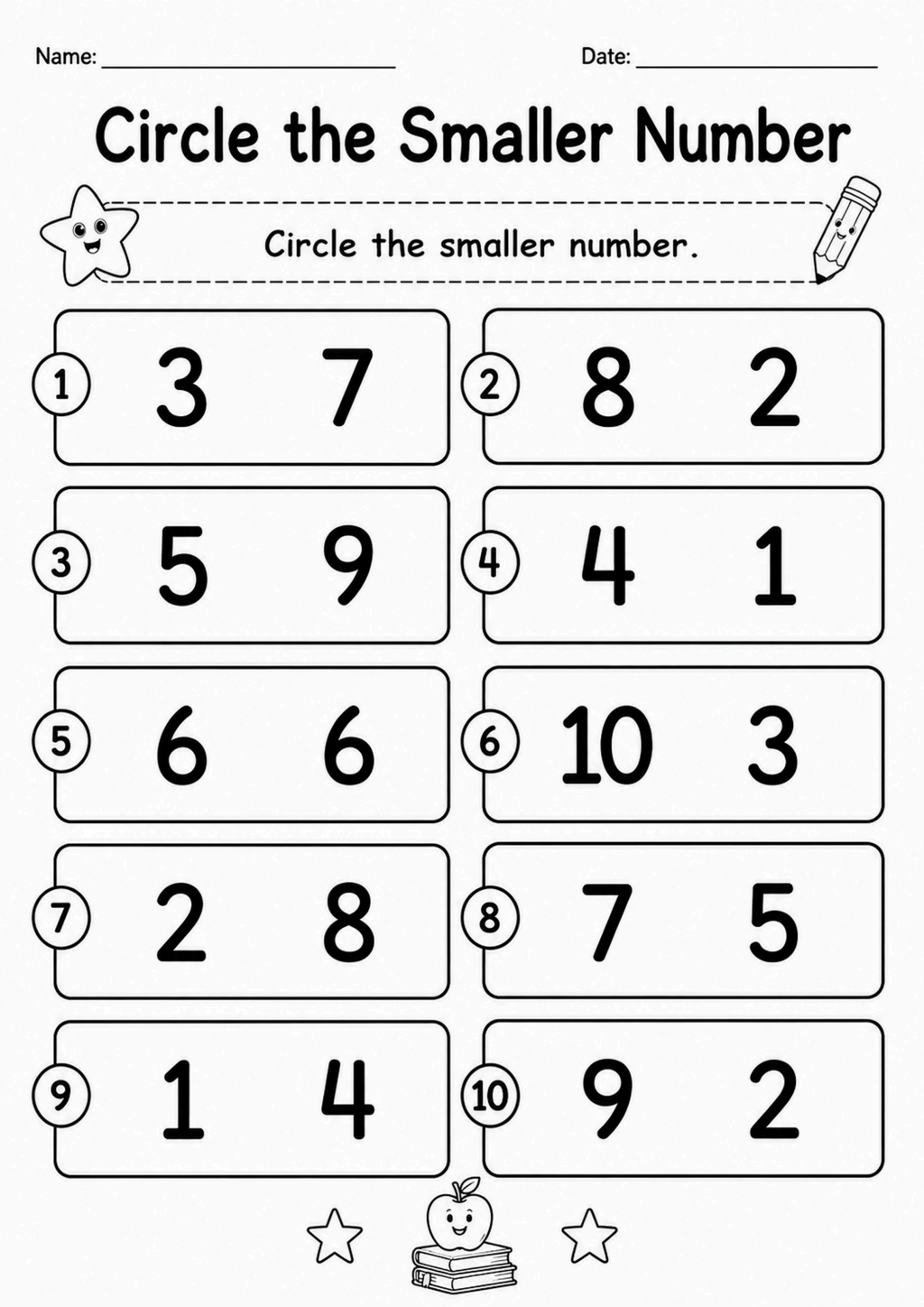 Circle the Smaller Number Worksheet