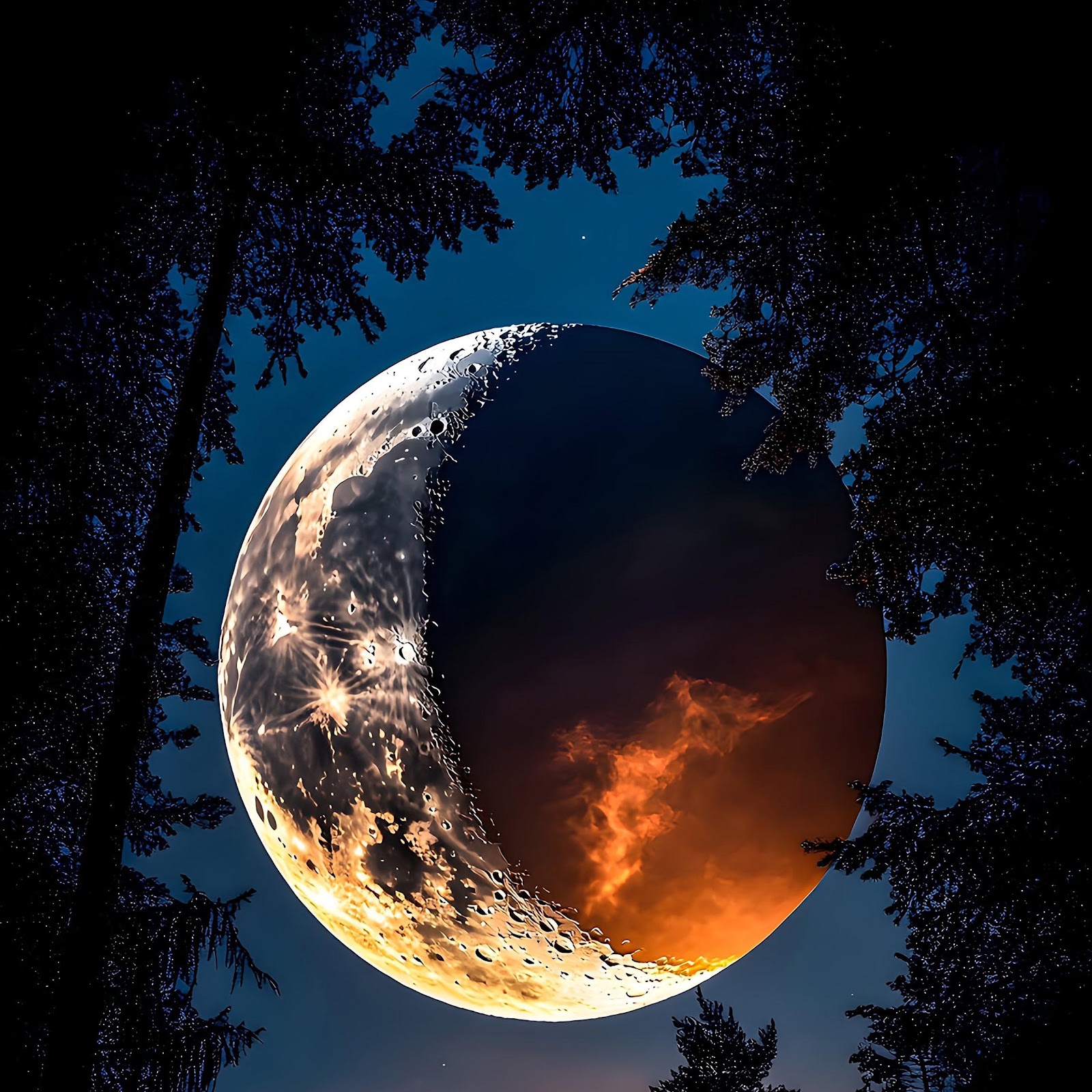 Download Crescent Moon Over Silhouette Forest 4K iPhone