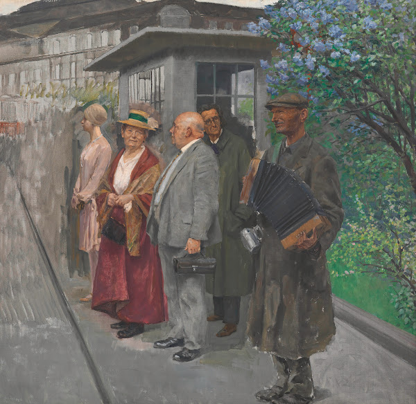 Warten auf den 2er Straßenbahnhaltestelle 1923