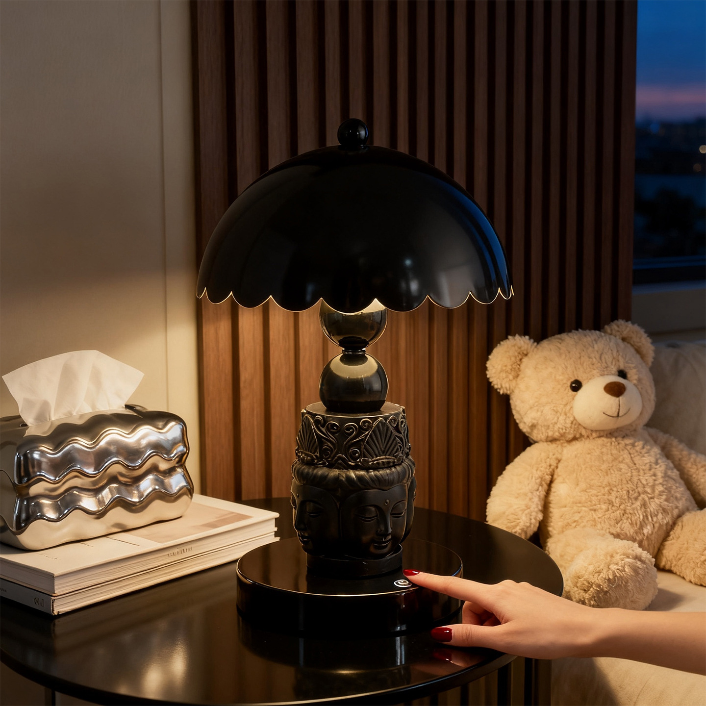 Buddha Table Lamp, Black, 3-step dimmable