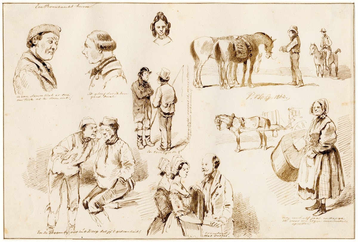 Karik genre scènes wo baas knecht paarden 1863