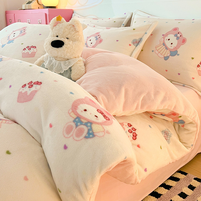 Cartoon-Milchfleece-Bettwäsche, warm und flauschig