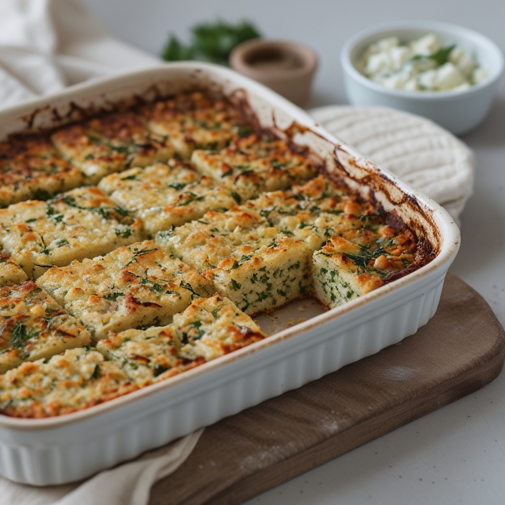Crispy Baked Mediterranean Chopped Rice & Chickpea Squares with Zesty Feta-Herb Dip