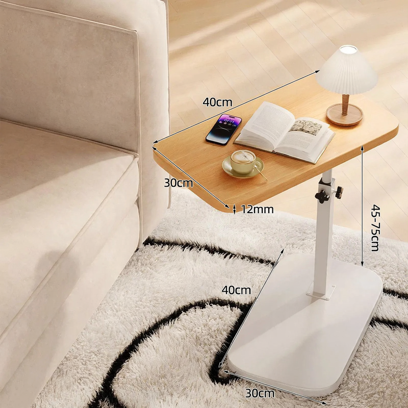 Height-adjustable side table, wooden top